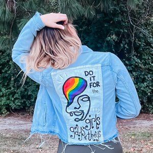 Do it for the girls, gays, & theys Vintage Denim Painted Jacket - LGBT Rights